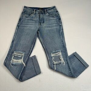 Nasty Gal Rolled Cuff Straight Leg Jeans Womens Size 6 High Rise Medium Wash